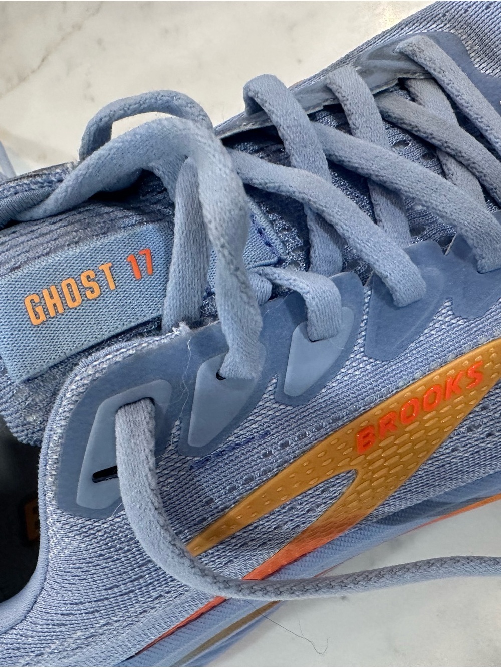 Women Brooks Ghost Light Blue Running Shoes with Orange Accents - Picture 6 of 6